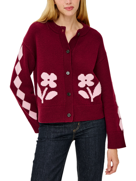 Rails Mavie Floral Cardigan, Red/Pink, Red/Pink