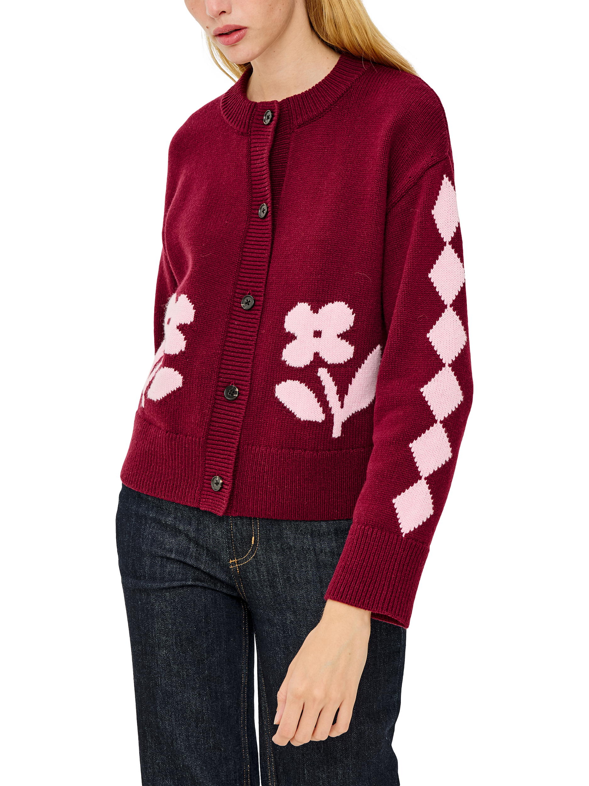 Product image 2 of 7, which shows Rails Mavie Floral Cardigan, Red/Pink, S