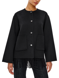 Rails Tomoko Fringe Detail Wool Blend Coat, Black, Black