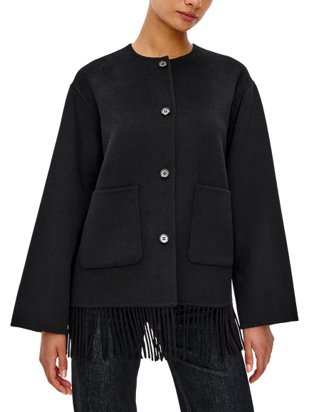 Rails Tomoko Fringe Detail Wool Blend Coat, Black, Black