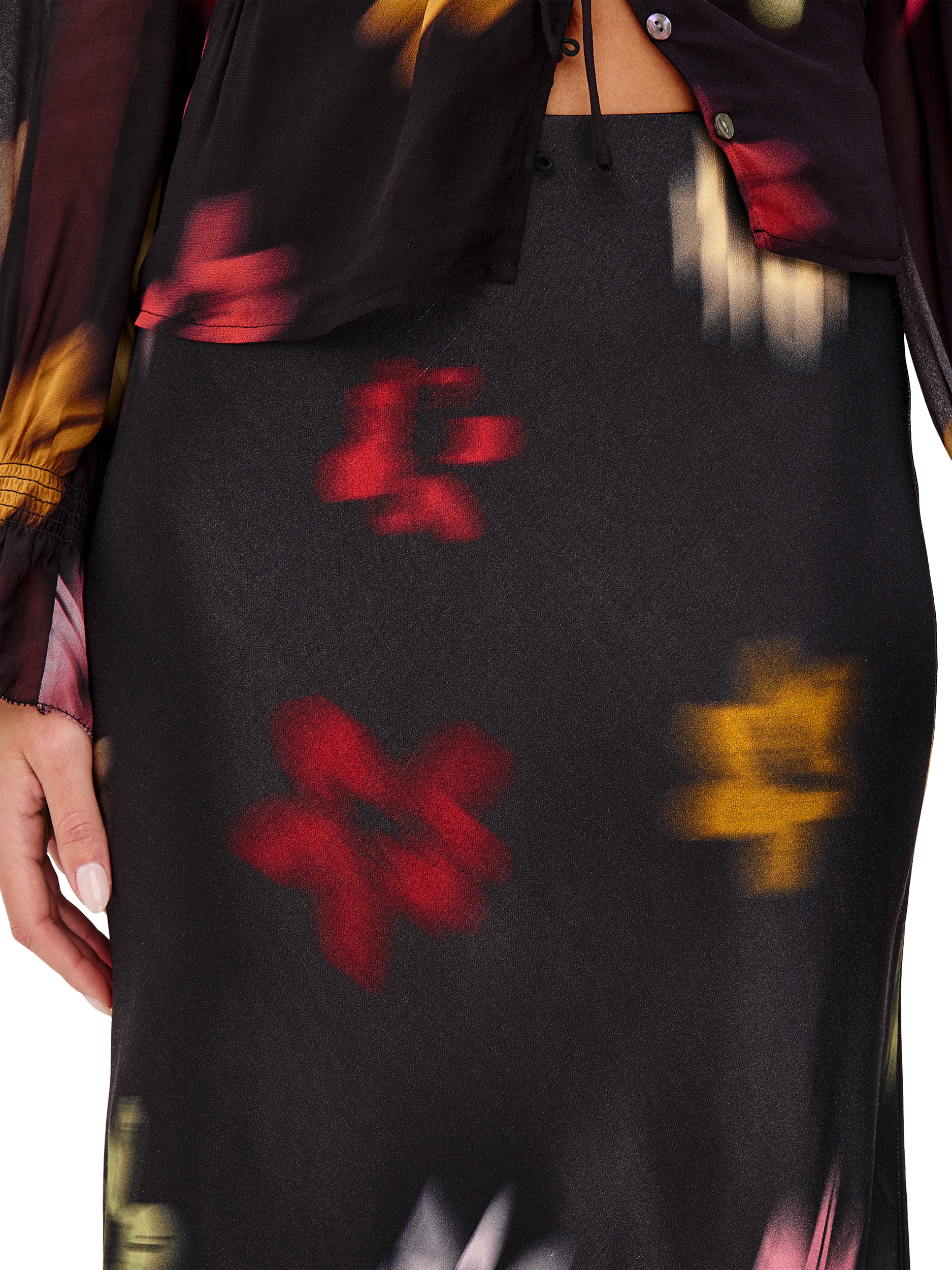 Product image 2 of 4, which shows Rails Anya Blurred Floral Midi Skirt, Black/Multi, S