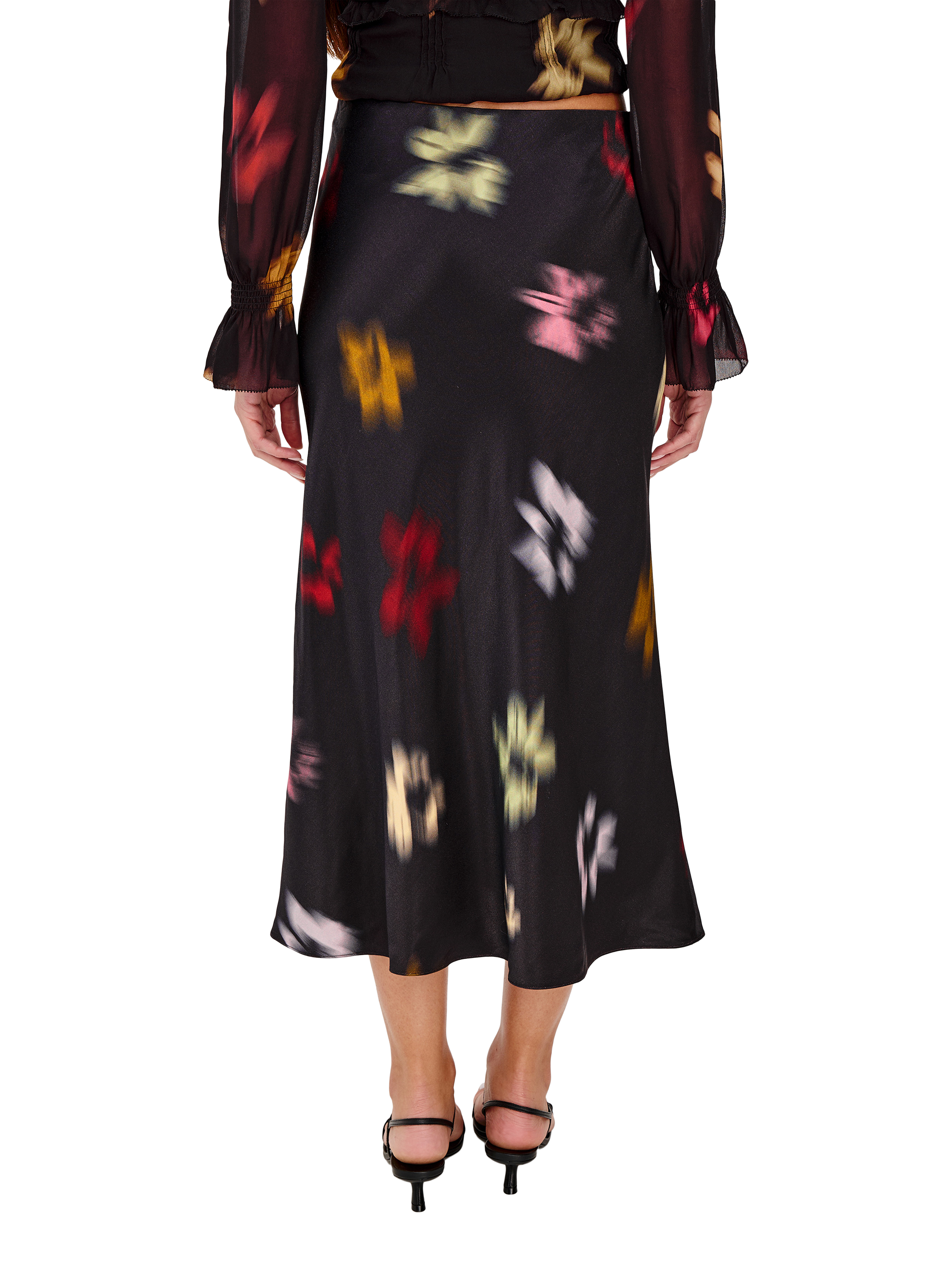 Product image 3 of 4, which shows Rails Anya Blurred Floral Midi Skirt, Black/Multi, S