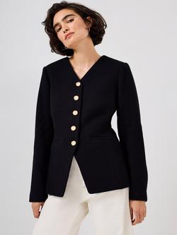 Mint Velvet Wool Blend Sculpted Jacket, Black, Black