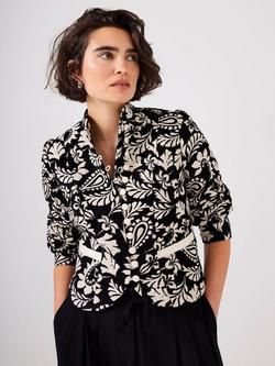 Mint Velvet Jacquard Paisley Cropped Jacket, Black, Black