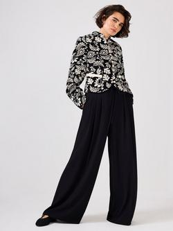 Mint Velvet Jacquard Paisley Cropped Jacket, Black - view 2, Black