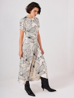 Mint Velvet Floral Satin Midi Dress, Natural Cream, Natural Cream