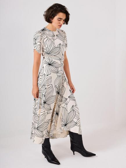 Mint Velvet Floral Satin Midi Dress, Natural Cream, Natural Cream