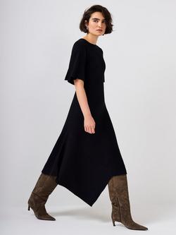 Mint Velvet Rib Knit Asymmetric Dress, Black - view 2, Black