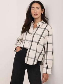 Mint Velvet Diamante Button Check Shirt, Natural Cream, Natural Cream