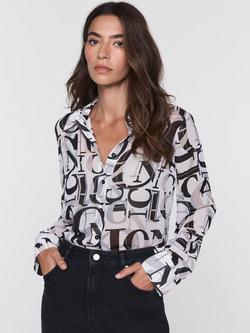 Mint Velvet Iconic Graphic Print Shirt, White/Black, White/Black