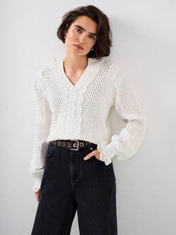 Mint Velvet Crochet Detail Open Knit Jumper, White Ivory, White Ivory