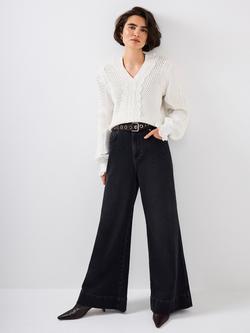 Mint Velvet Crochet Detail Open Knit Jumper, White Ivory - view 2, White Ivory