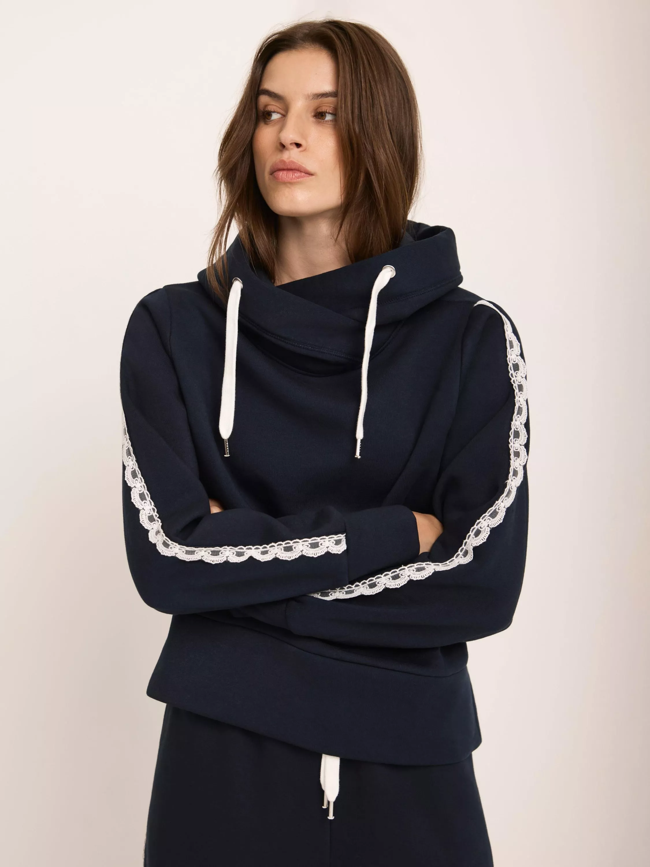 Mint Velvet Crochet Trim Hoodie, Blue Navy