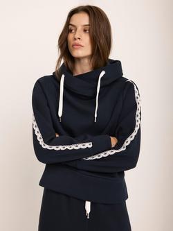 Mint Velvet Crochet Trim Hoodie, Blue Navy, Blue Navy