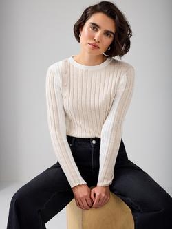 Mint Velvet Colour Block Ribbed Knit Top, Natural, Natural