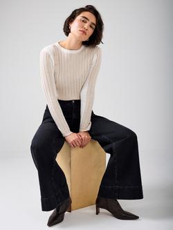 Mint Velvet Colour Block Ribbed Knit Top, Natural - view 2, Natural