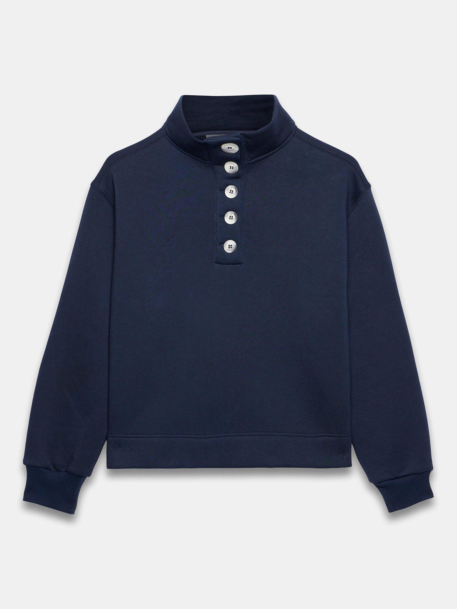 Product image 7 of 8, which shows Mint Velvet High Neck Button Detail Sweatshirt, Blue Navy, XS