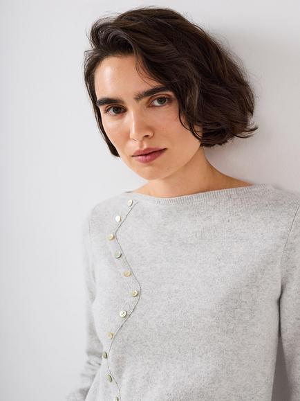 Mint Velvet Wave Button Detail Knit Top, Grey - view 2, Grey