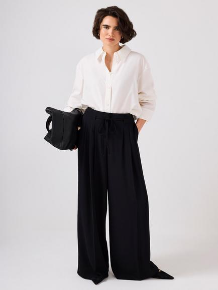 Mint Velvet Tie Waist Wide Leg Trousers, Black, Black
