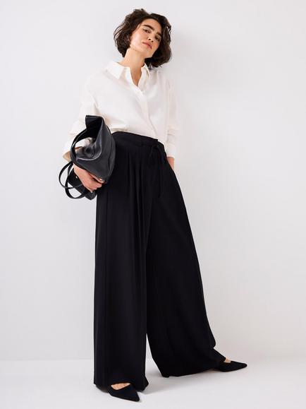 Mint Velvet Tie Waist Wide Leg Trousers, Black - view 2, Black