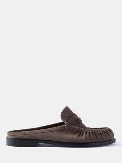 Mint Velvet Lyla Backless Suede Loafers, Grey, Grey