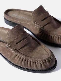 Mint Velvet Lyla Backless Suede Loafers, Grey - view 2, Grey