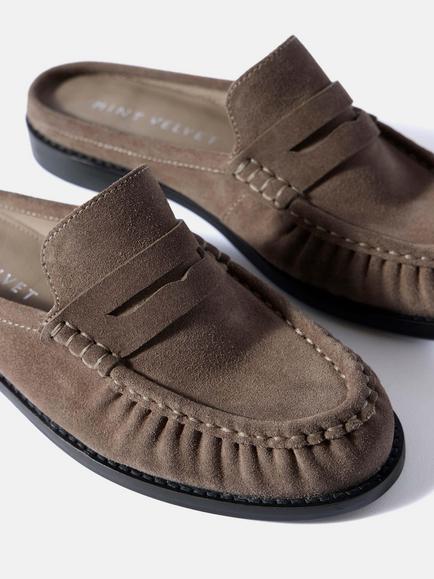 Mint Velvet Lyla Backless Suede Loafers, Grey - view 2, Grey
