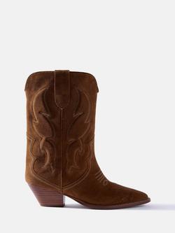 Mint Velvet Sierra Suede Cowboy Boots, Brown Tan, Brown Tan