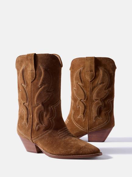 Mint Velvet Sierra Suede Cowboy Boots, Brown Tan - view 2, Brown Tan