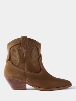 Mint Velvet Carly Suede Cowboy Boots, Tan, Tan
