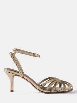 Mint Velvet Tess Strappy Leather Sandals, Gold, Gold