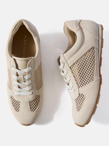 Mint Velvet Myla Suede Trainers, Natural Cream - view 2, Natural Cream