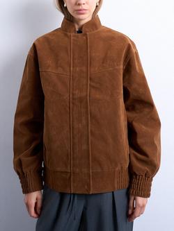 Topshop Faux Suede Bomber Jacket, Brown - view 2, Brown
