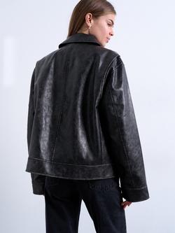Topshop Boxy Faux Leather Jacket, Black - view 2, Black