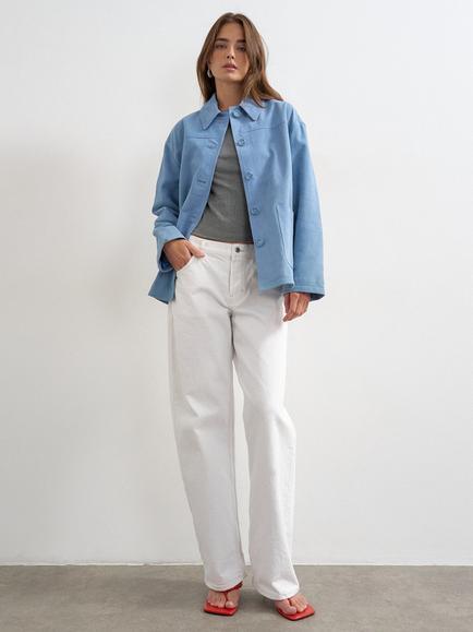 Topshop Premium Real Suede Patch Pocket Jacket, Blue - view 2, Blue