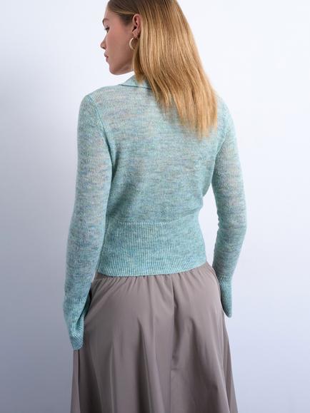 Topshop Sheer Knit Fluted Sleeve Cardigan, Green - view 2, Green