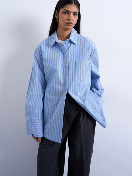 Topshop Stripe Oversized Shirt, Blue, Blue