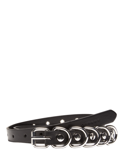 SISLEY Ring Detail Faux Leather Belt, Black, Black