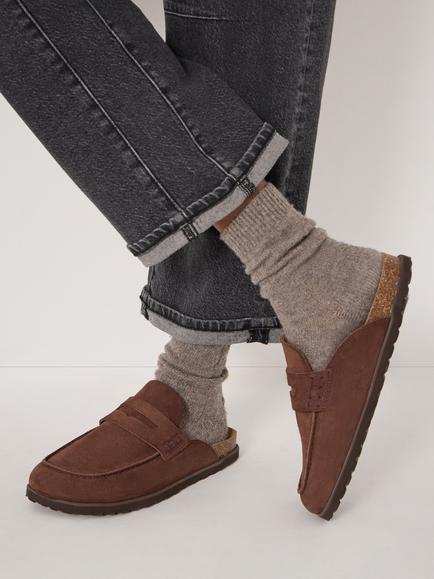 HUSH Rune Suede Mule Slippers, Dark Brown - view 2, Dark Brown