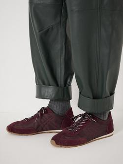 HUSH Sadie Suede Blend Stitch Detail Slimline Trainers, Dark Wine Red - view 2, Dark Wine Red
