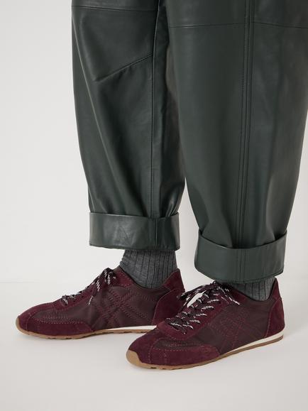 HUSH Sadie Suede Blend Stitch Detail Slimline Trainers - view 2, Dark Wine Red