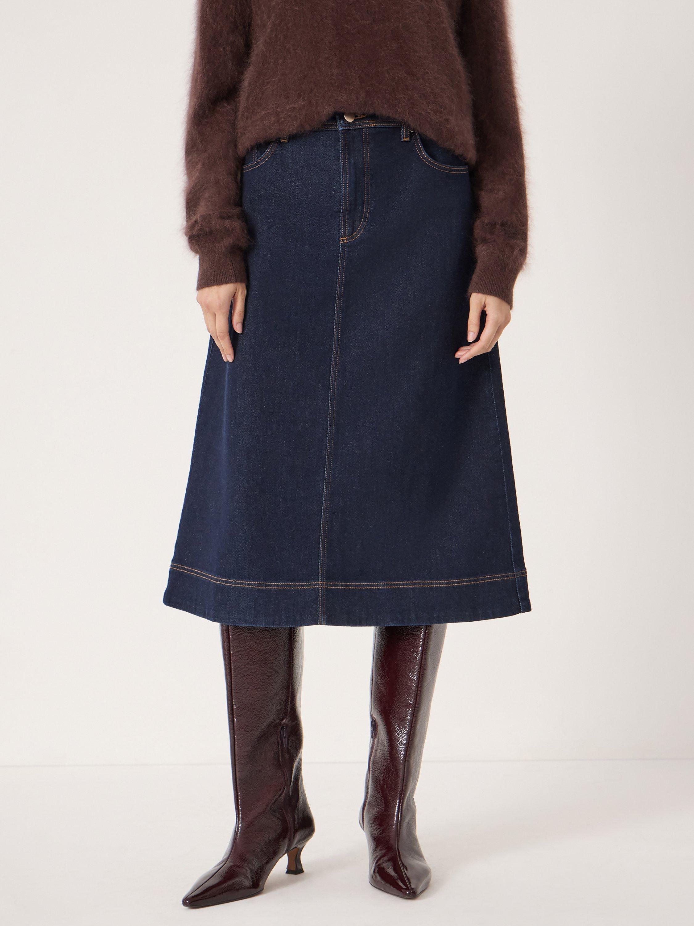 Product image 1 of 5, which shows HUSH Indie Denim Midi Skirt, Rinse Wash, 10