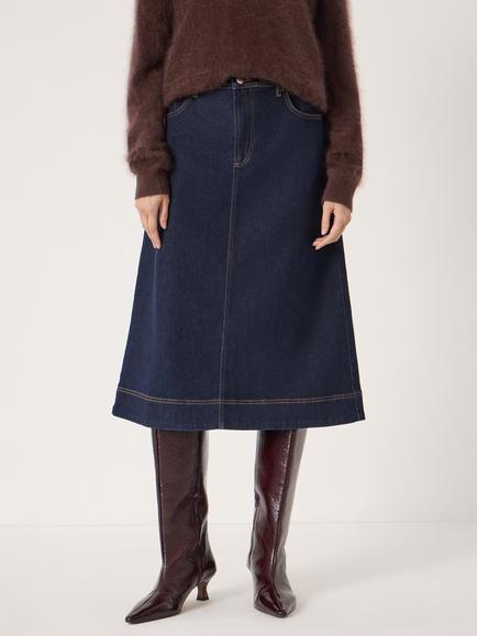 HUSH Indie Denim Midi Skirt, Rinse Wash, Rinse Wash