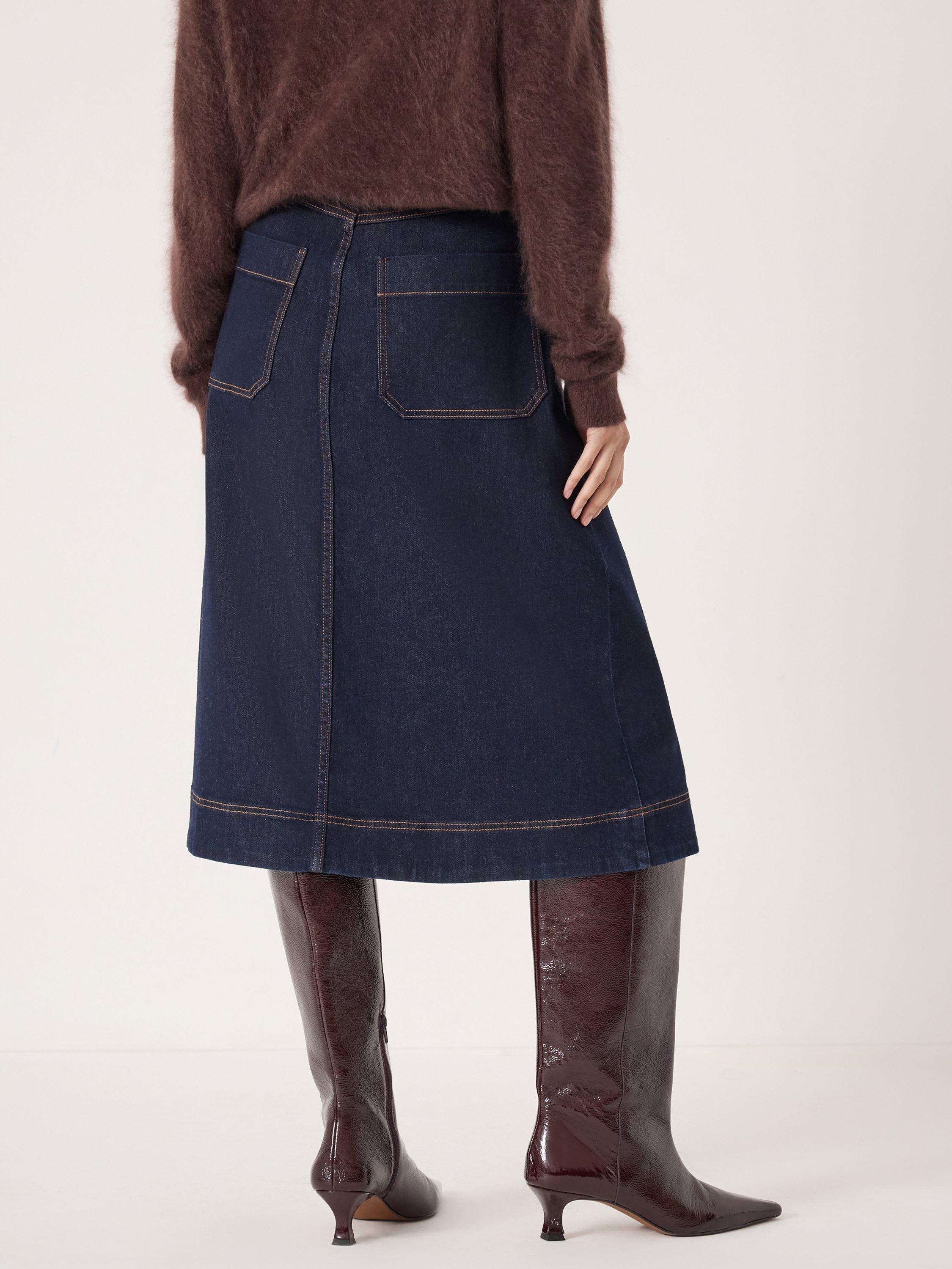 Product image 3 of 5, which shows HUSH Indie Denim Midi Skirt, Rinse Wash, 10