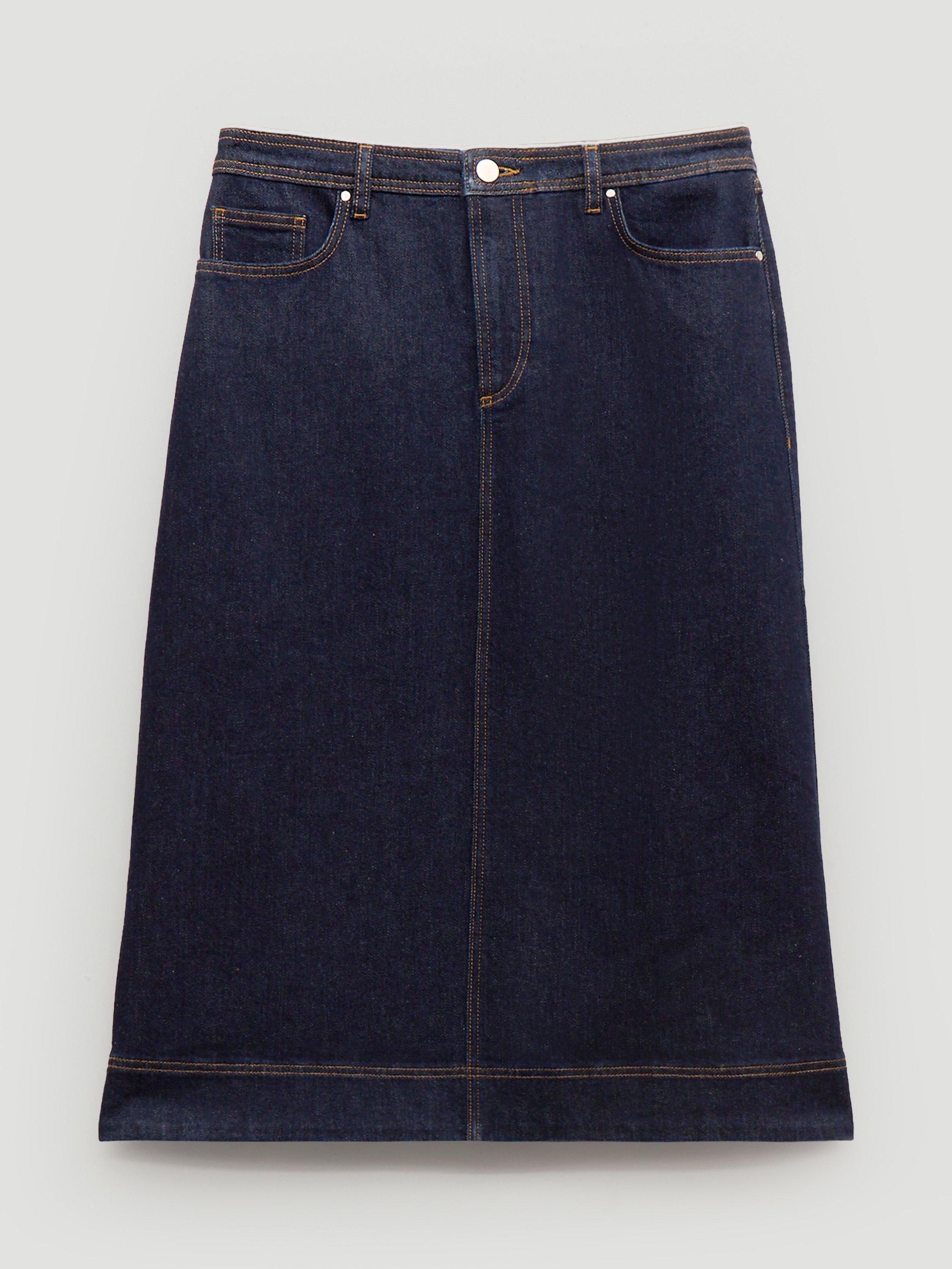 Product image 4 of 5, which shows HUSH Indie Denim Midi Skirt, Rinse Wash, 10