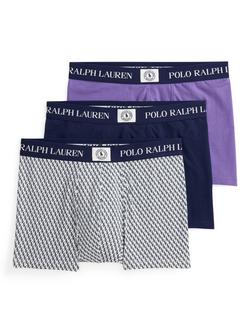 Ralph Lauren Cotton Stretch Plain & Pattern Trunks, Pack of 3, Purple/Multi, Purple/Multi