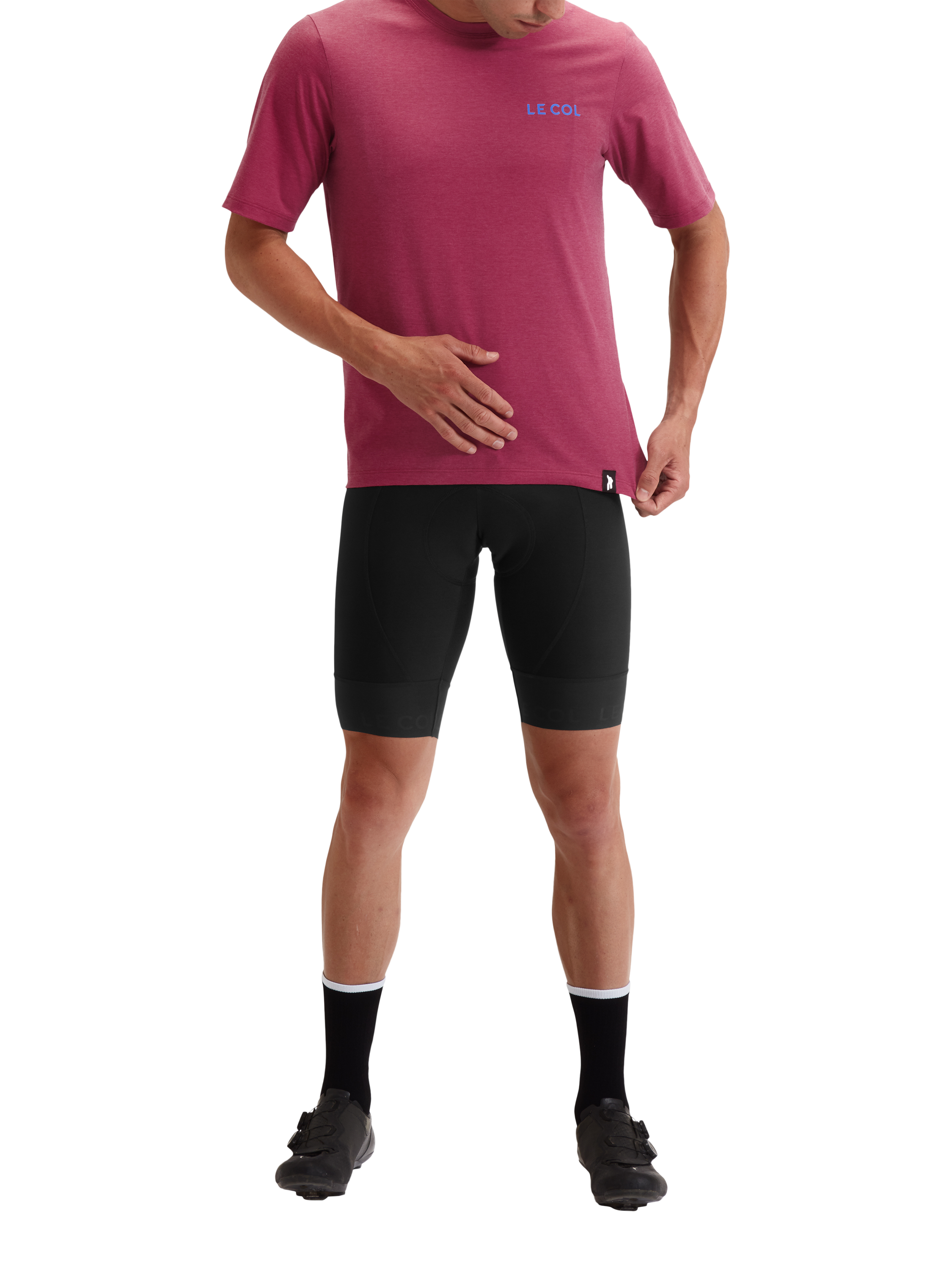 Product image 1 of 4, which shows Le Col Men's ARC Merino T-Shirt, Grape, XS