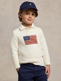 Ralph Lauren Kids' Cotton Iconic Flag Jumper, White, White