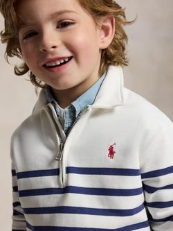 Ralph Lauren Kids' Zip Stripe Sweatshirt, White/Navy - view 2, White/Navy