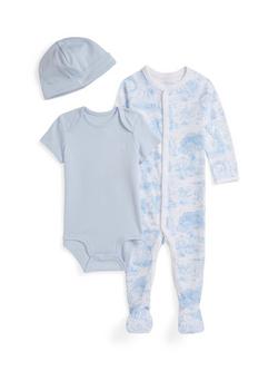Ralph Lauren Baby Cotton Knit Toile 3 Piece Gift Box Set, Blue Mu, Blue Mu